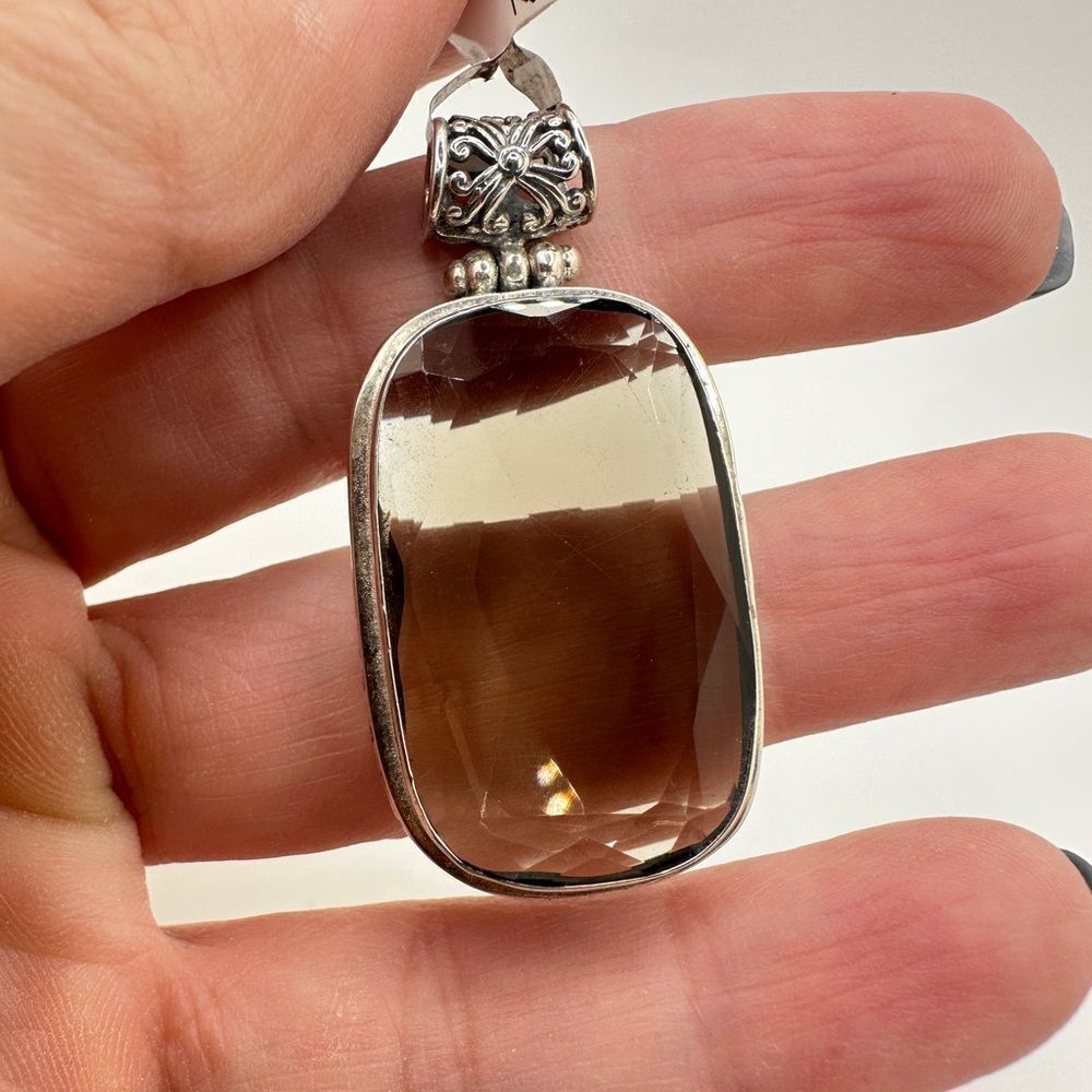 NWT faceted 29x18mm‎ Smoky Quartz pendant in solid Bali sterling silver! - Picture 4 of 14